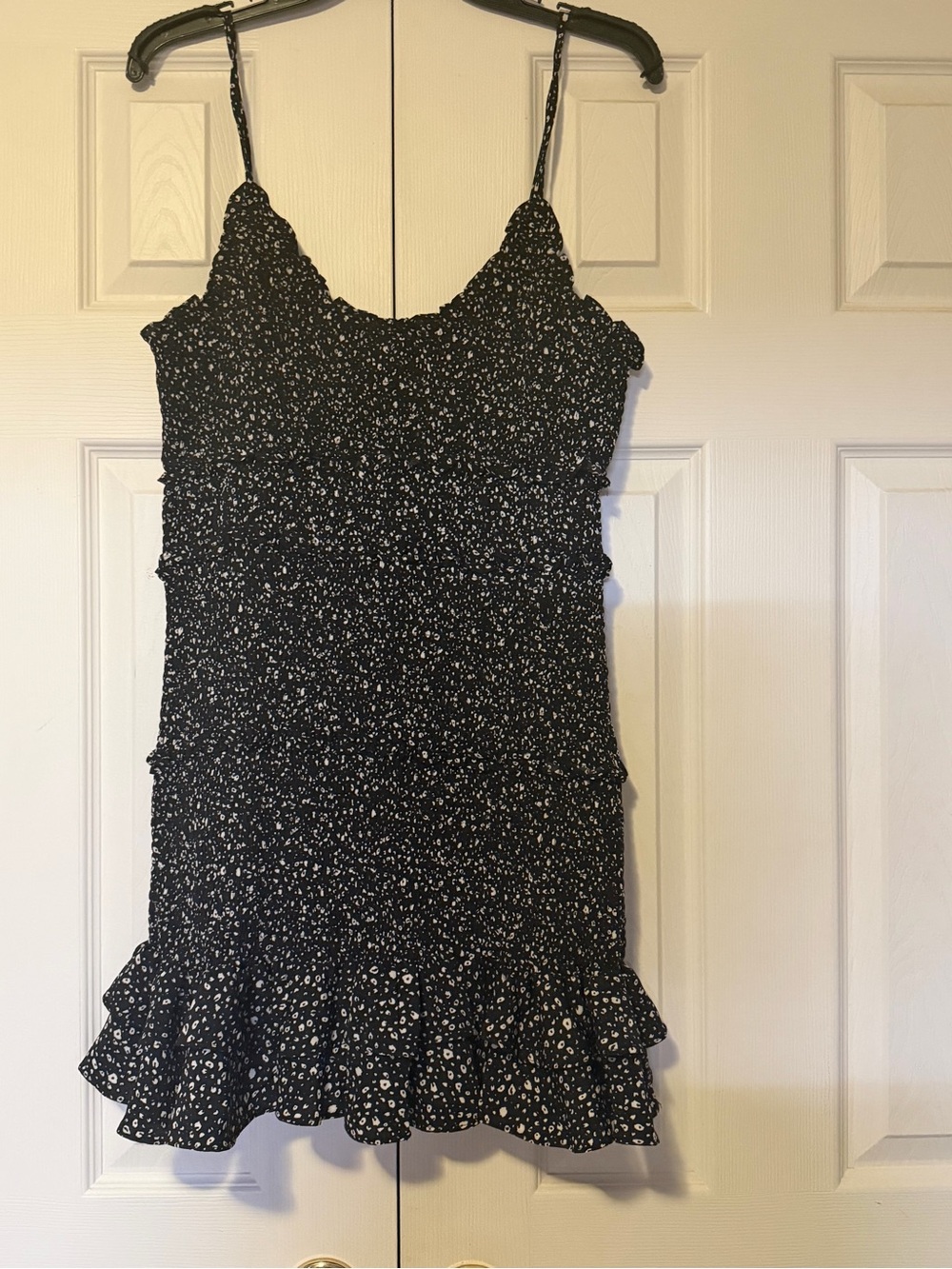 Fashion Nova Black Floral Smocked Mini Dress with Ruffle Hem
